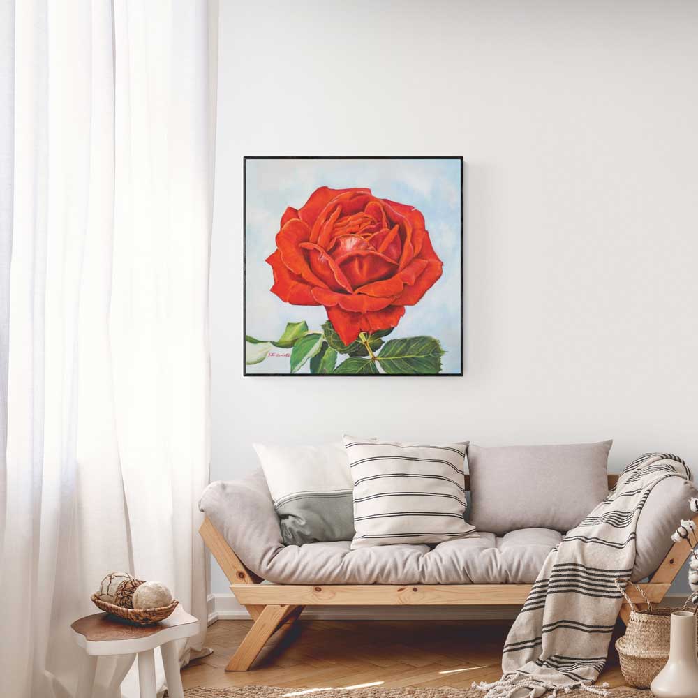 Picture of a Framed Print of a Rose, the National Flower of the USA.